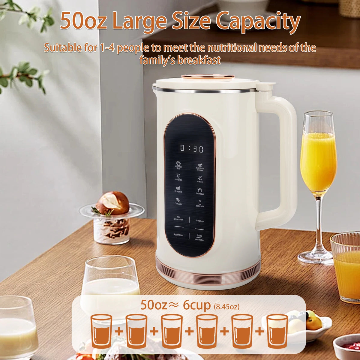 Nut Milk Maker, 48z/1500ml Automatic 8 in 1 Soy Milk Maker Machine, Homemade Nutritious Drinks, Plant Based Milk, Juice, Baby