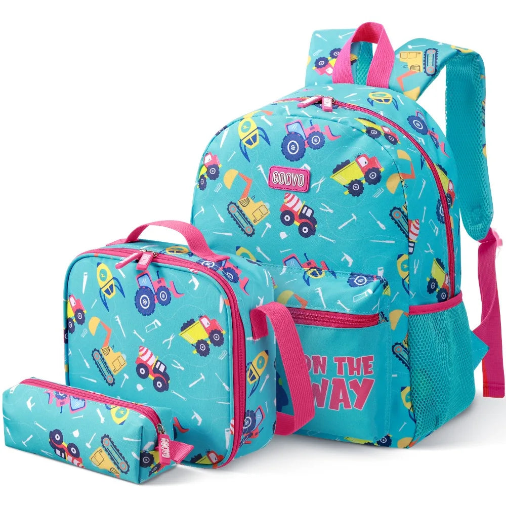 Girls Nylon 3 Pc Backpack Lunch Box Pencil Case School