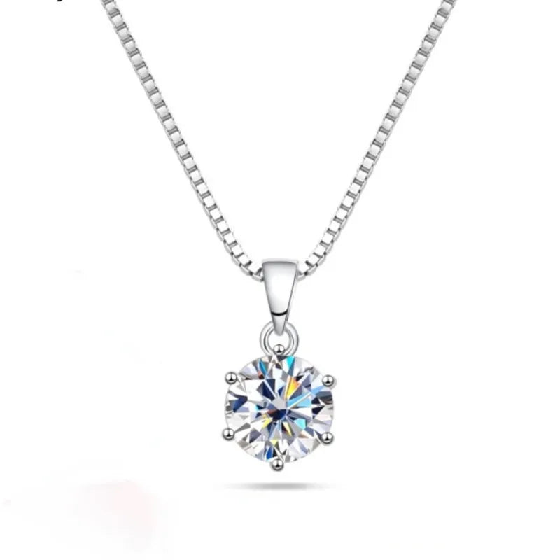 Genuine Moissanite Pendant Necklace 925 Sterling Silver Fine Jewelry