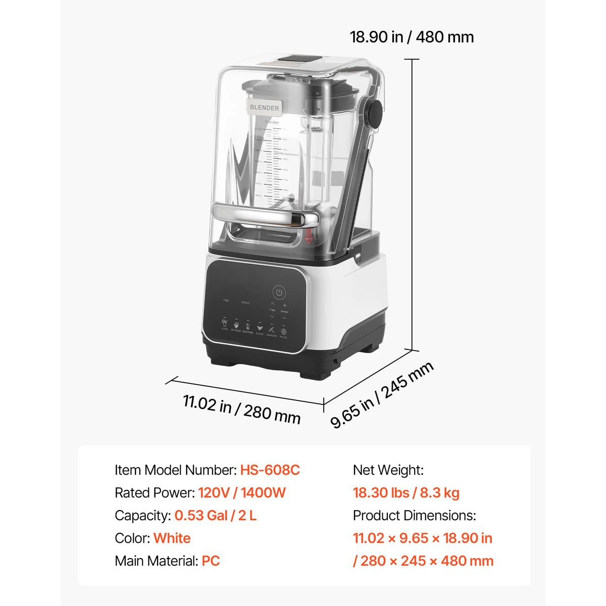 SucceBuy 68oz Countertop Blenders with Shield 2200W 26000RPM Kitchen Food Processor Combo 6Preset Menu for Smoothies White/Black