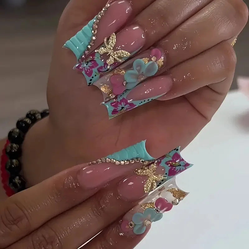 Elegant Y2k Press On False Nails With Star Rhinestone Design