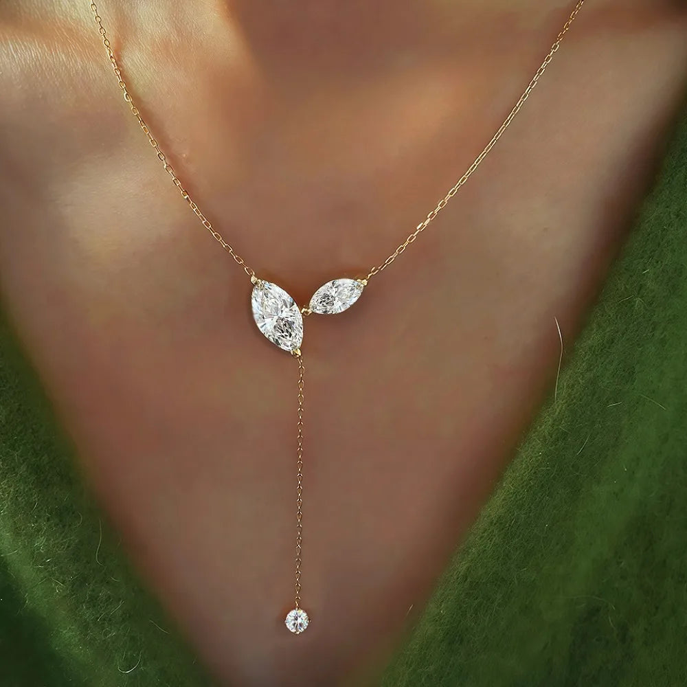 KUTPF Certified Marquise Moissanite Sterling Silver Lariat Pendant Necklace