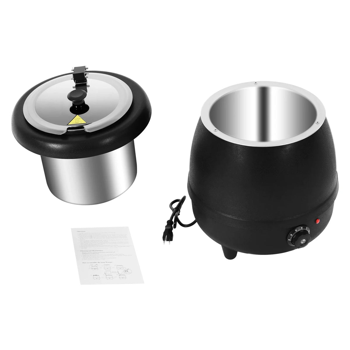 NEW 10L Soup Kettle,Commercial Soup Kettle Electric Countertop Food Warmer with Stainless Steel Hinged Lid and Detachable Insert Pot