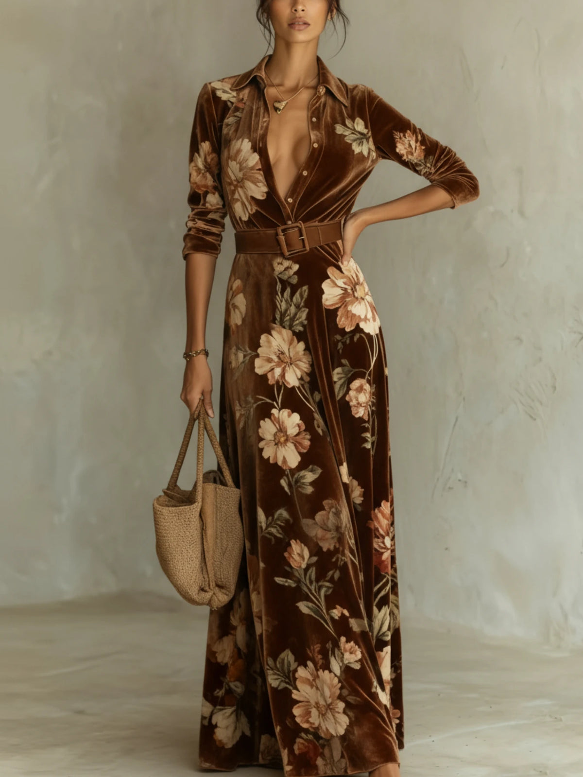 Women Floral Print Long Sleeve Maxi Dress Formal Occasion Gown