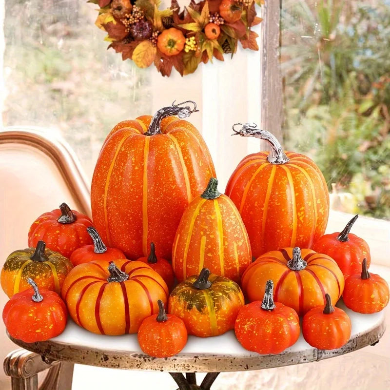 7pcs Pumpkin Autumn Decor Outdoor Orange Foam Plastic Fake Artificial Pumpkin Halloween Harvest Festival Home Table Decor