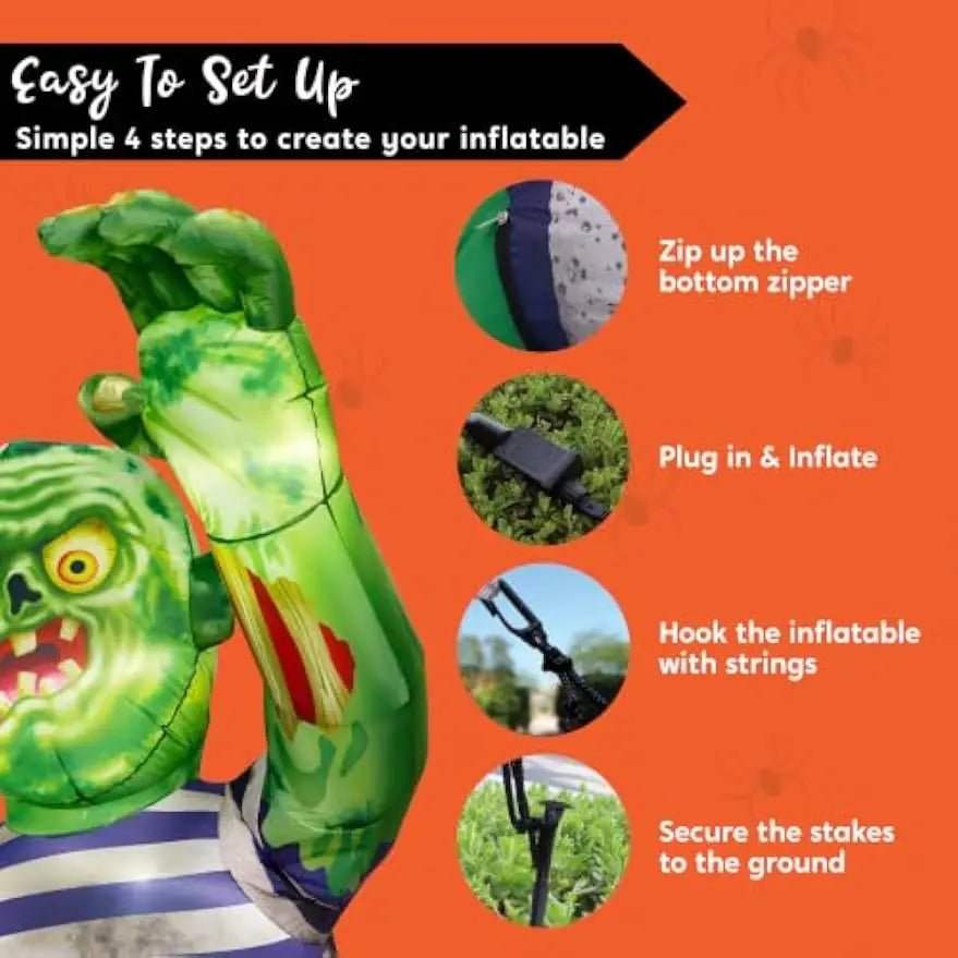 5.5FT Halloween Inflatable Zombie Decoration with Waving Raised Hand & Built-in LED Lights, Blow Up Zombie for Outdoor Yard Lawn Garden Indoor Porch Patio Home, Spooky Halloween Inflatable Decor