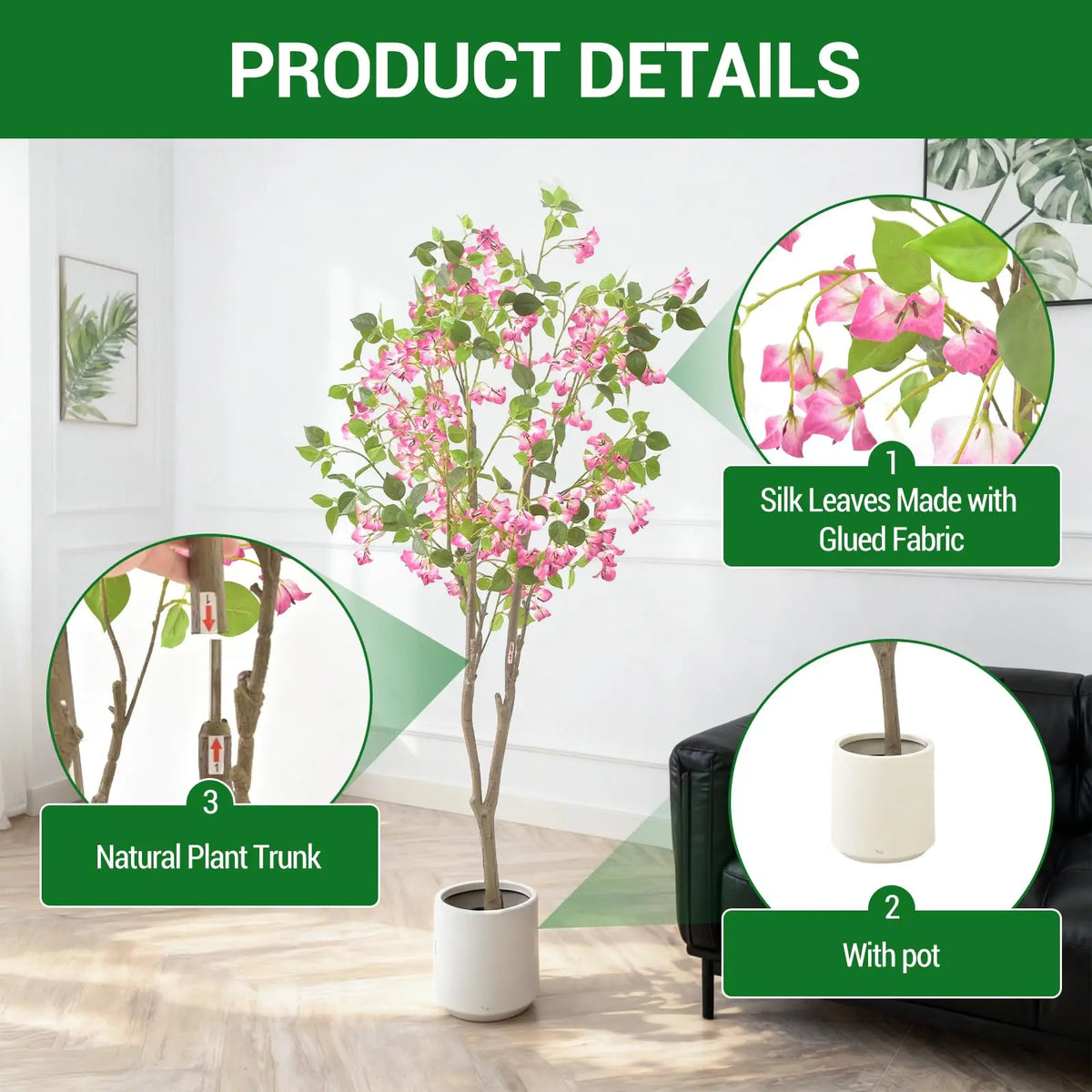 Artificial Bougainvillea Tree With Planter For Indoor Home Decor