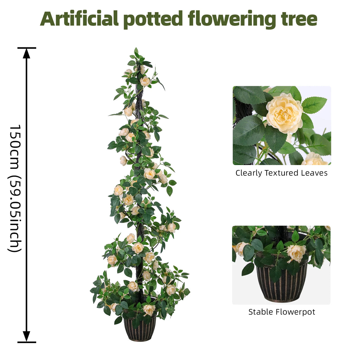 Artificial Rose Tree With Pot Silk Faux Roses Indoor Decor