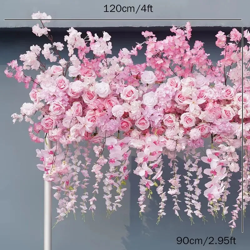 Angela Flower A7568 Luxury White Rose Cherry Blossom Hanging Wisteria Flower Row Wedding Backdrop Floral Arrangement Decor Banquet Party Props