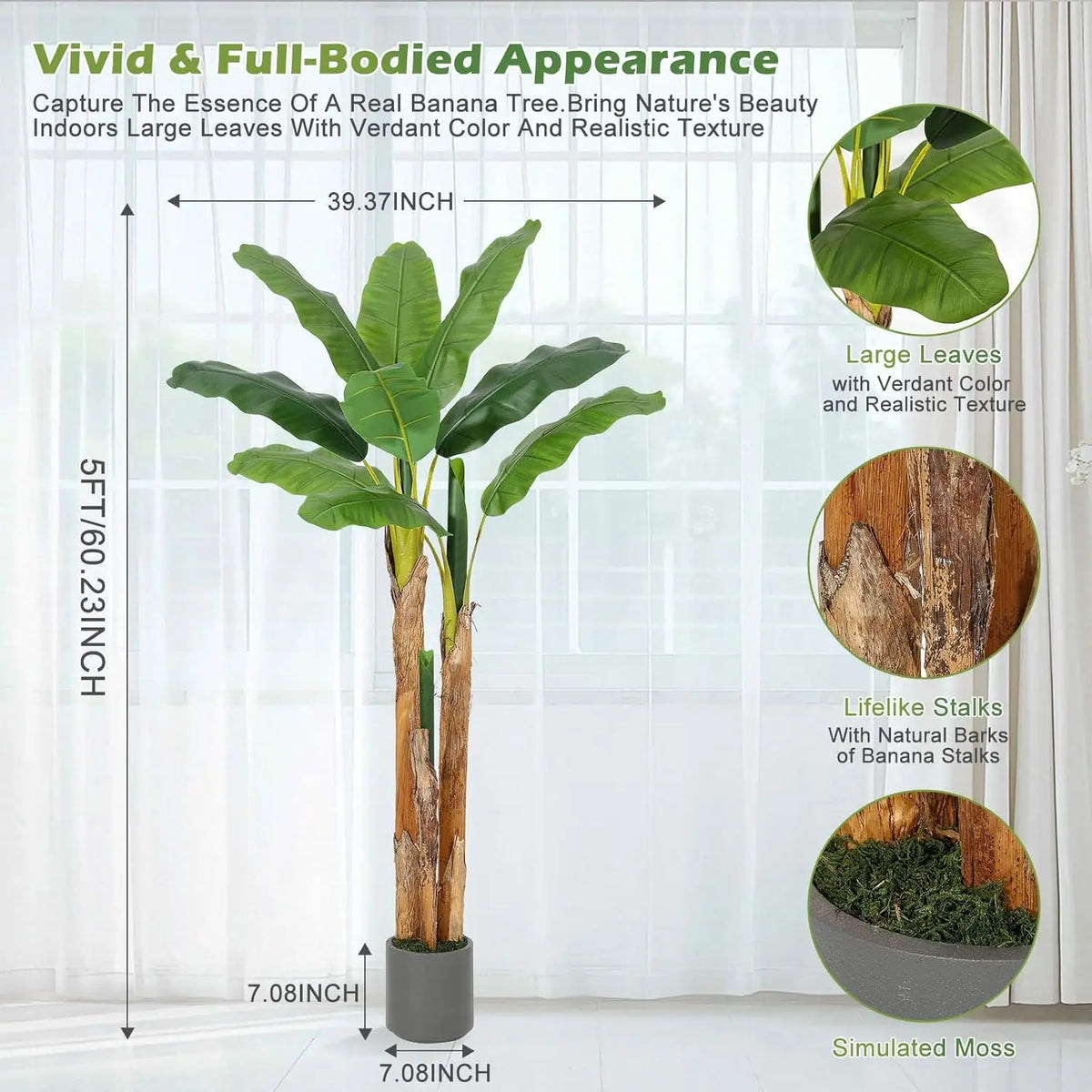 HiMISS Artificial Banana Tree Lifelike Faux Tropical Home Decor
