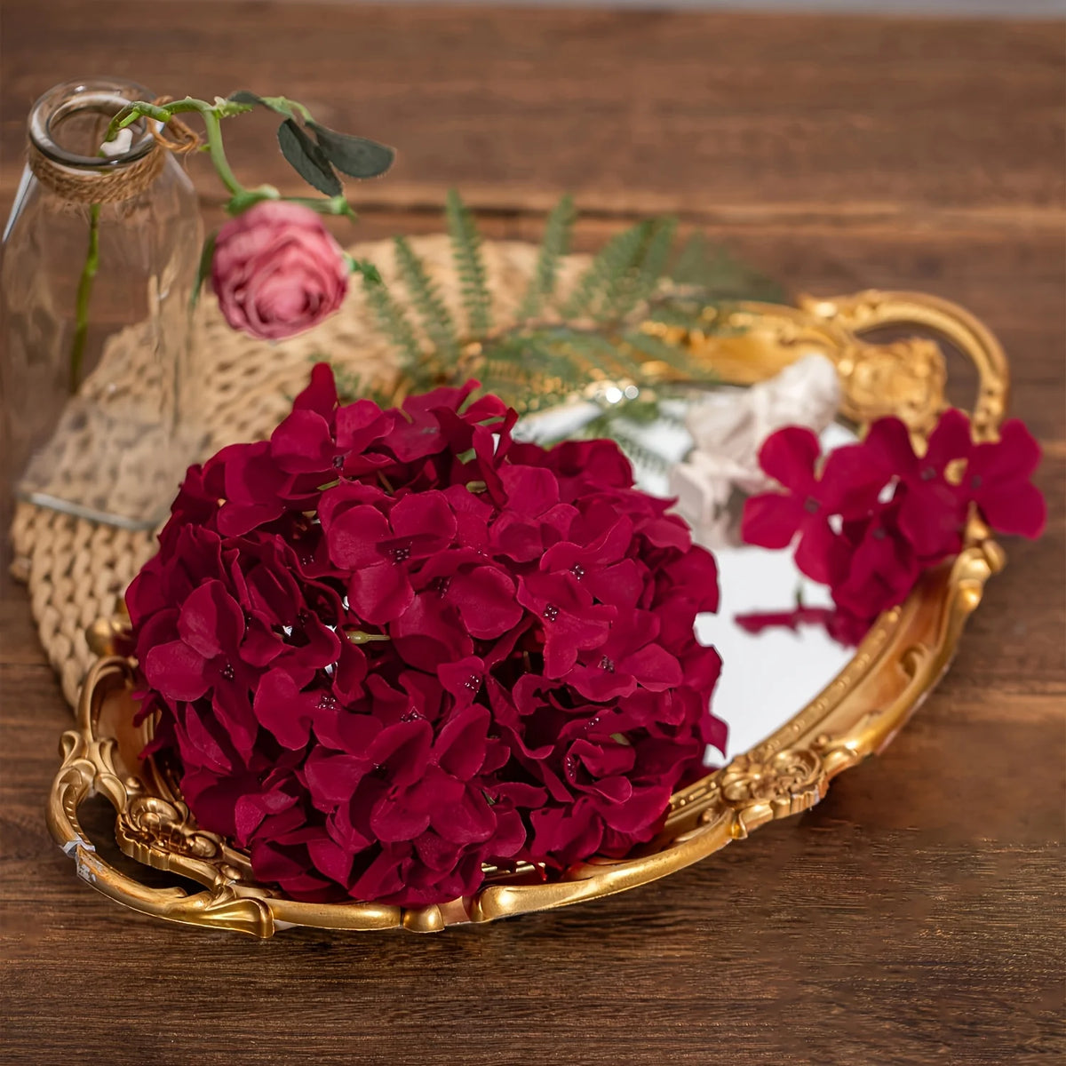 80pcs Artificial Flowers Hydrangea Flowers Heads Full with Stems for Wedding Home Party Shop Baby Shower Decor (Burgundy)
