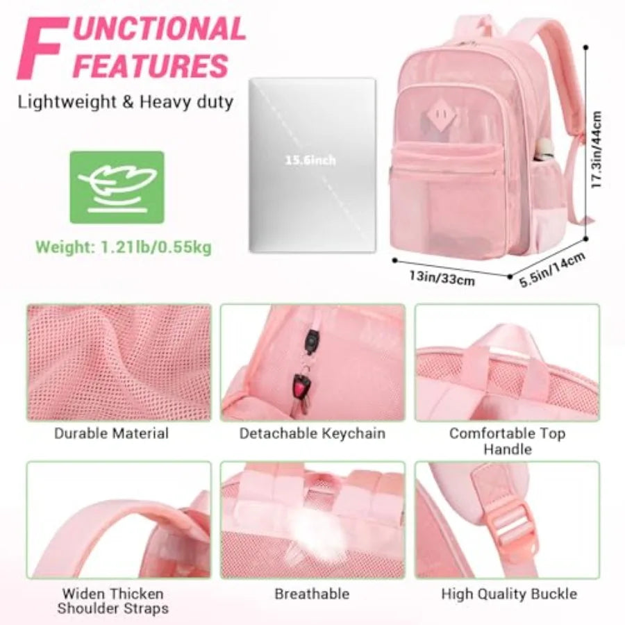 Moonbaby Clear Mesh Backpack For School And Daily Travel Use