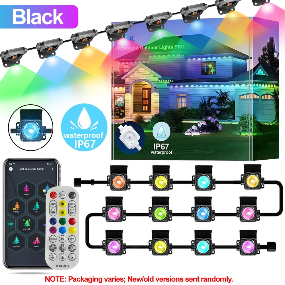 45M/60M/90M RGBIC Eaves Lights,LED Permanent Outdoor Lights with APP Remote Control IP67 Waterproof String Lights for Christmas