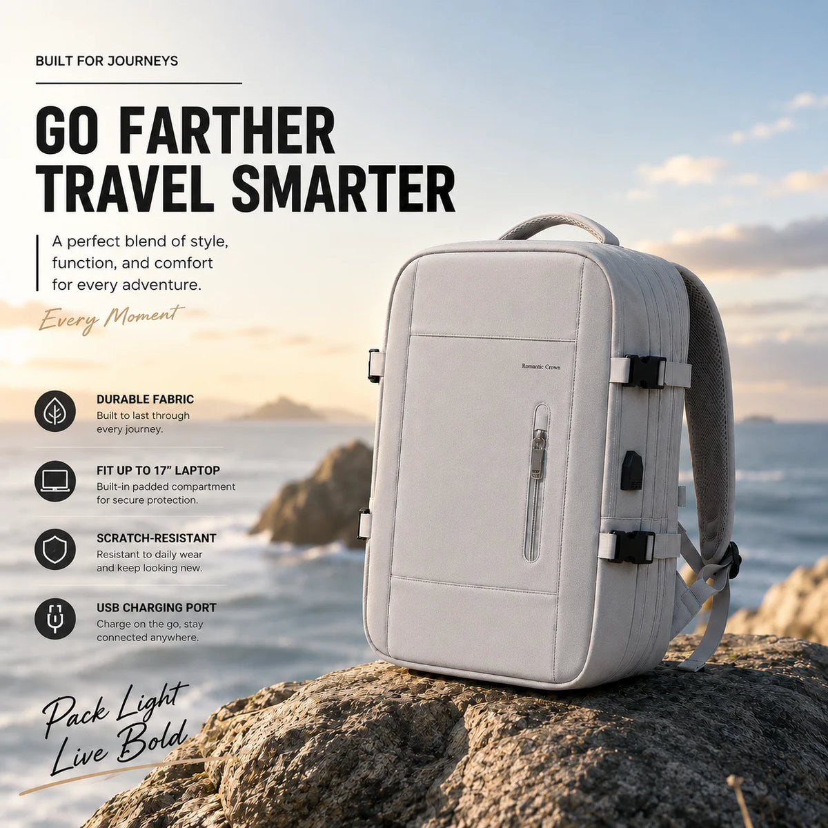 Expandable Travel Laptop Backpack With USB Charging Port And Comfort