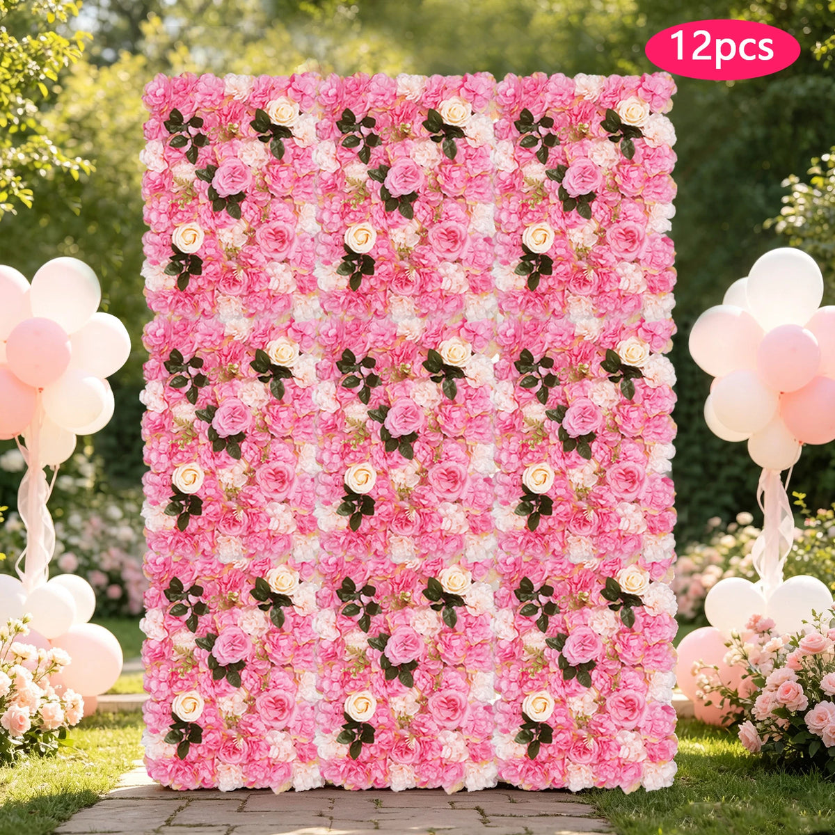12 Artificial Wallflower Backgrounds, 24' X 16' Pink Floral Siding, for Home Party Wedding Decor Faux Roses in Pink As
