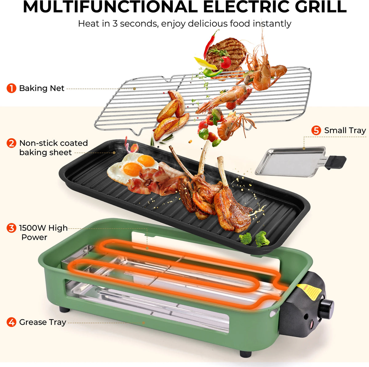 Sumetas Smokeless Electric Grill With Nonstick Removable Tray