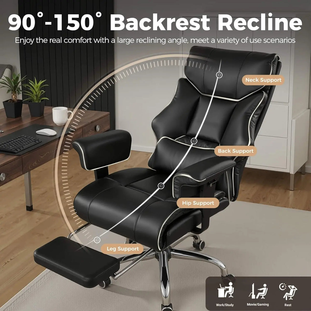 COMHOMA High Back Executive Office Chair Ergonomic Lumbar Support Leather