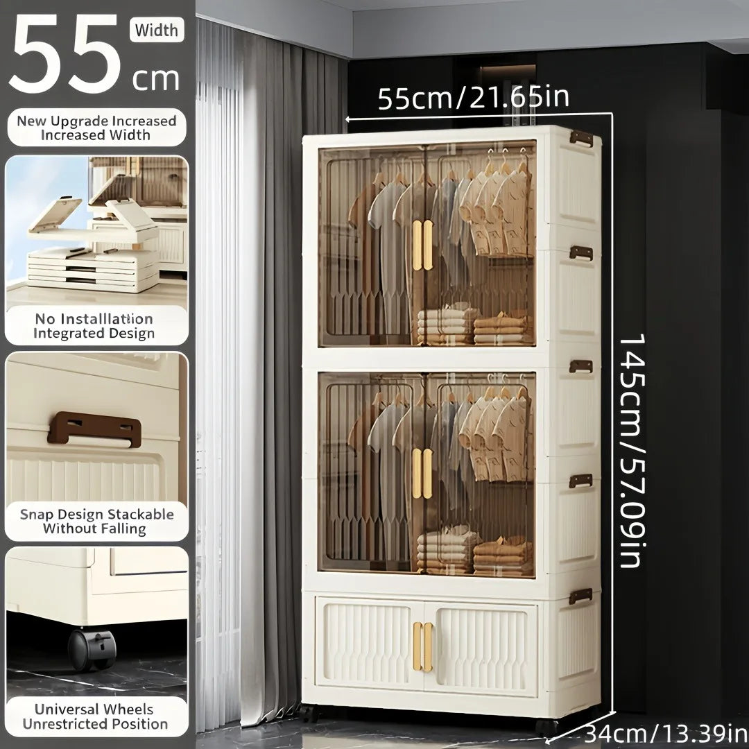 ONENOBLE Foldable Stackable Wardrobe With Transparent Door And Wheels