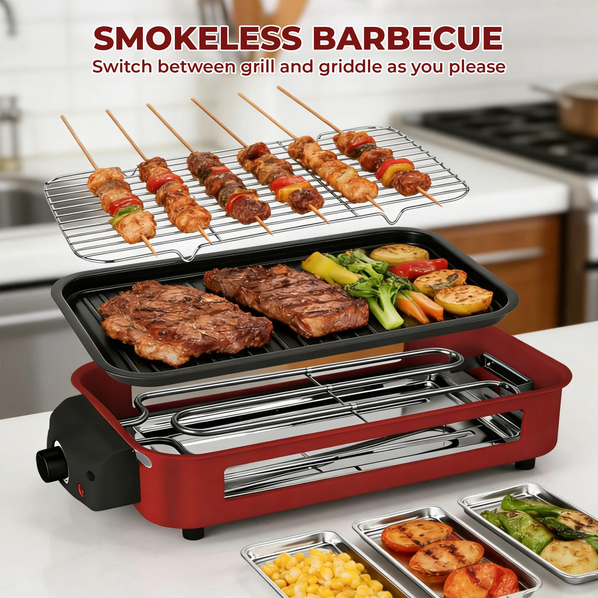 Sumetas Smokeless Electric Grill With Nonstick Removable Tray