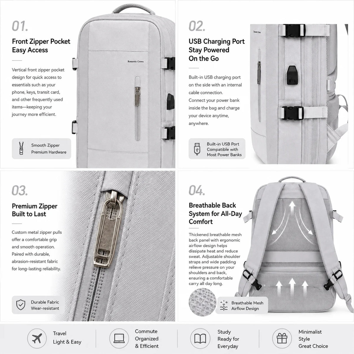 Expandable Travel Laptop Backpack With USB Charging Port And Comfort