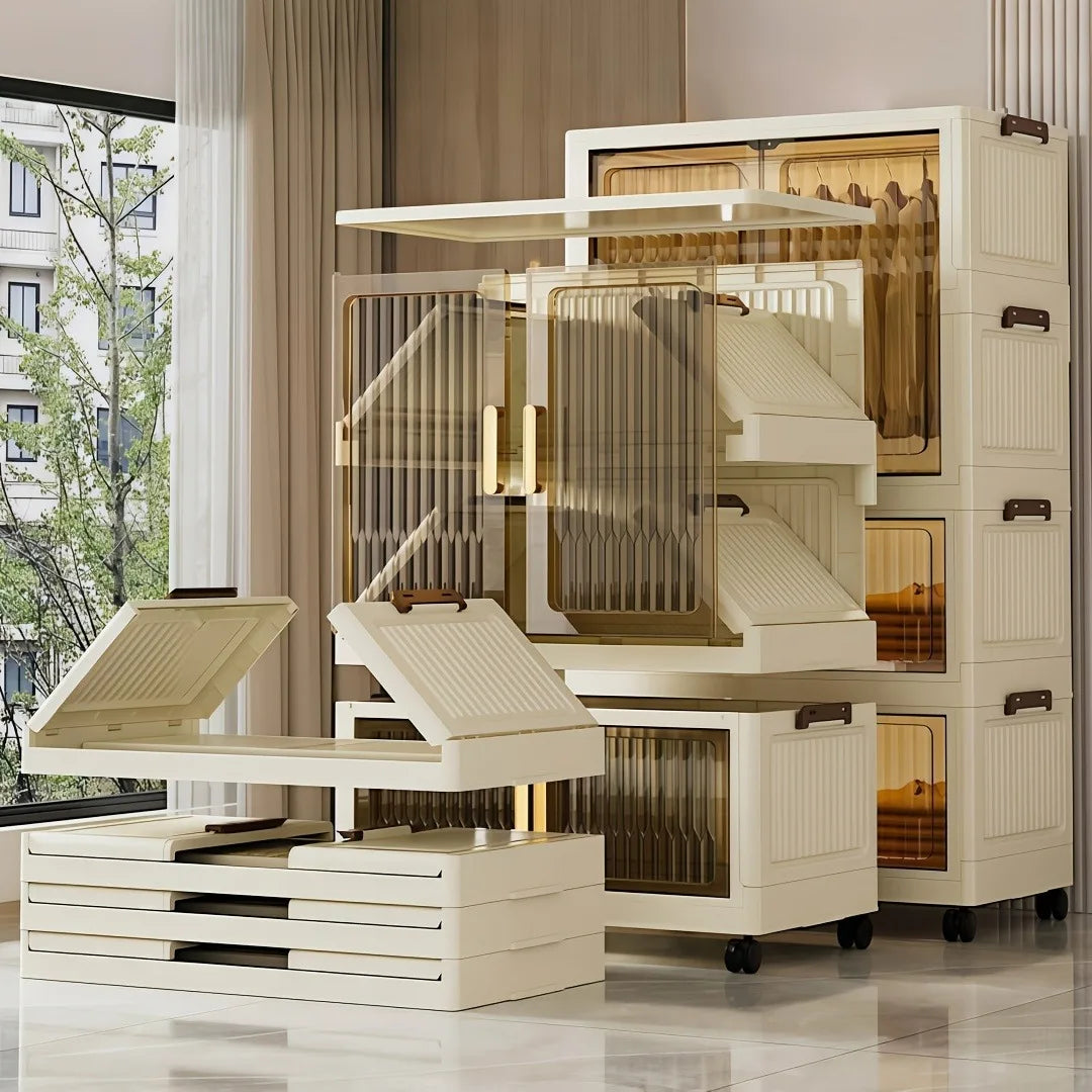 ONENOBLE Foldable Stackable Wardrobe With Transparent Door And Wheels
