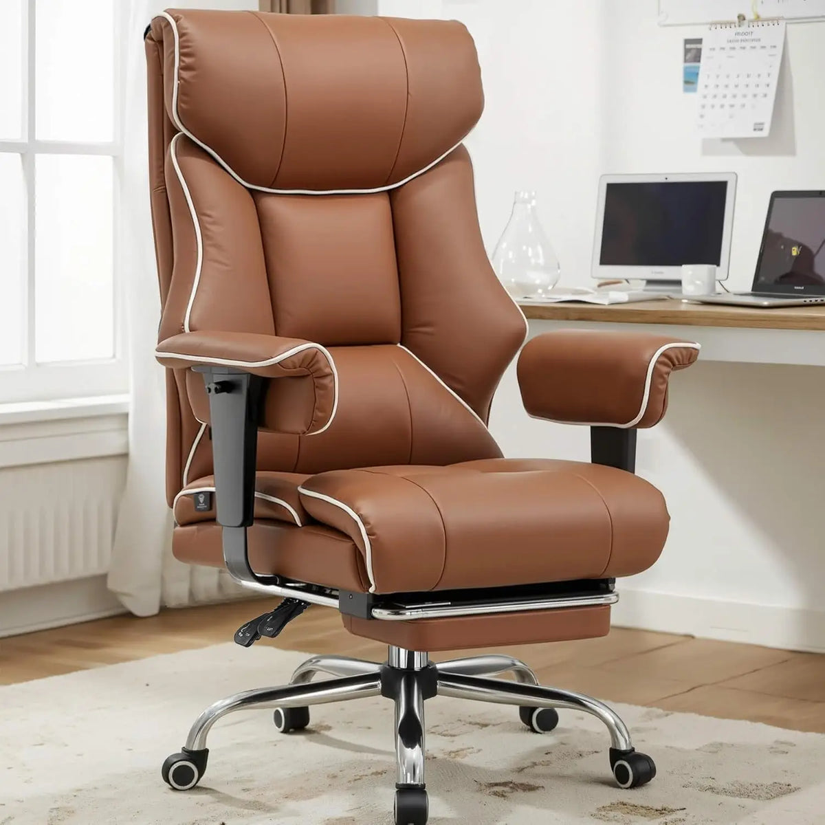 COMHOMA High Back Executive Office Chair Ergonomic Lumbar Support Leather