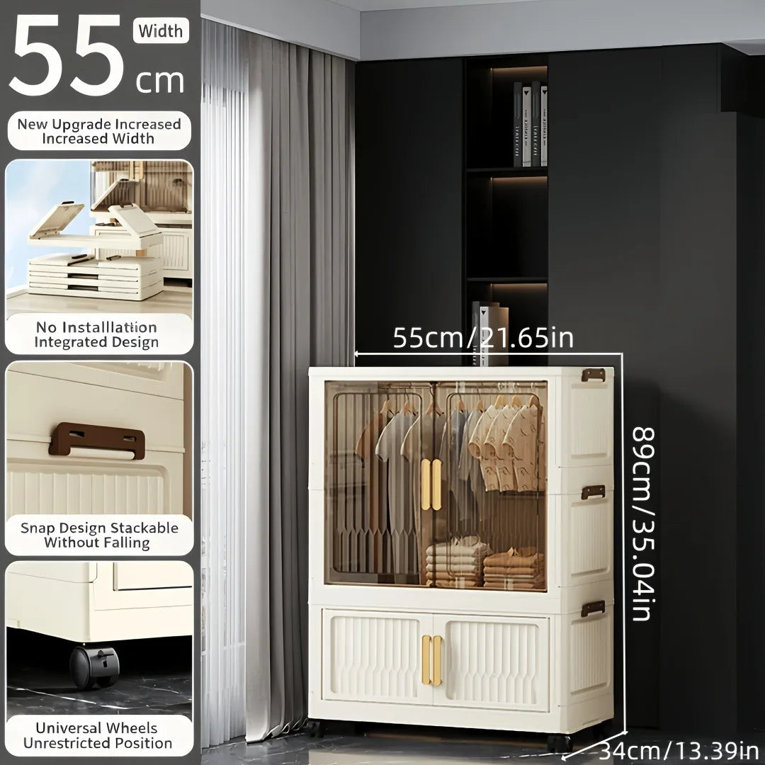 ONENOBLE Foldable Stackable Wardrobe With Transparent Door And Wheels