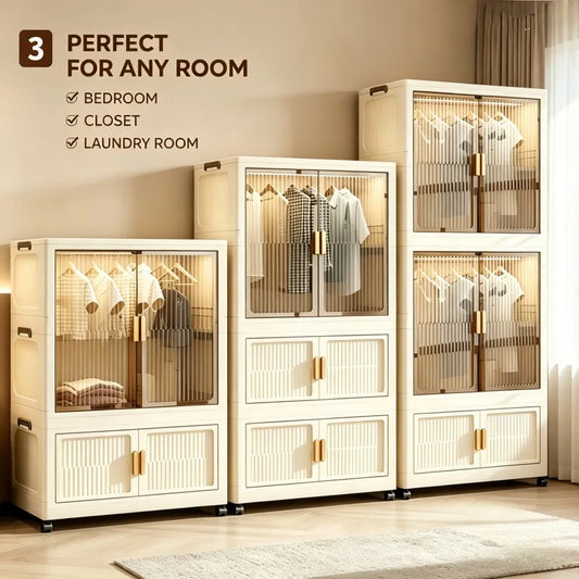 ONENOBLE Foldable Stackable Wardrobe With Transparent Door And Wheels