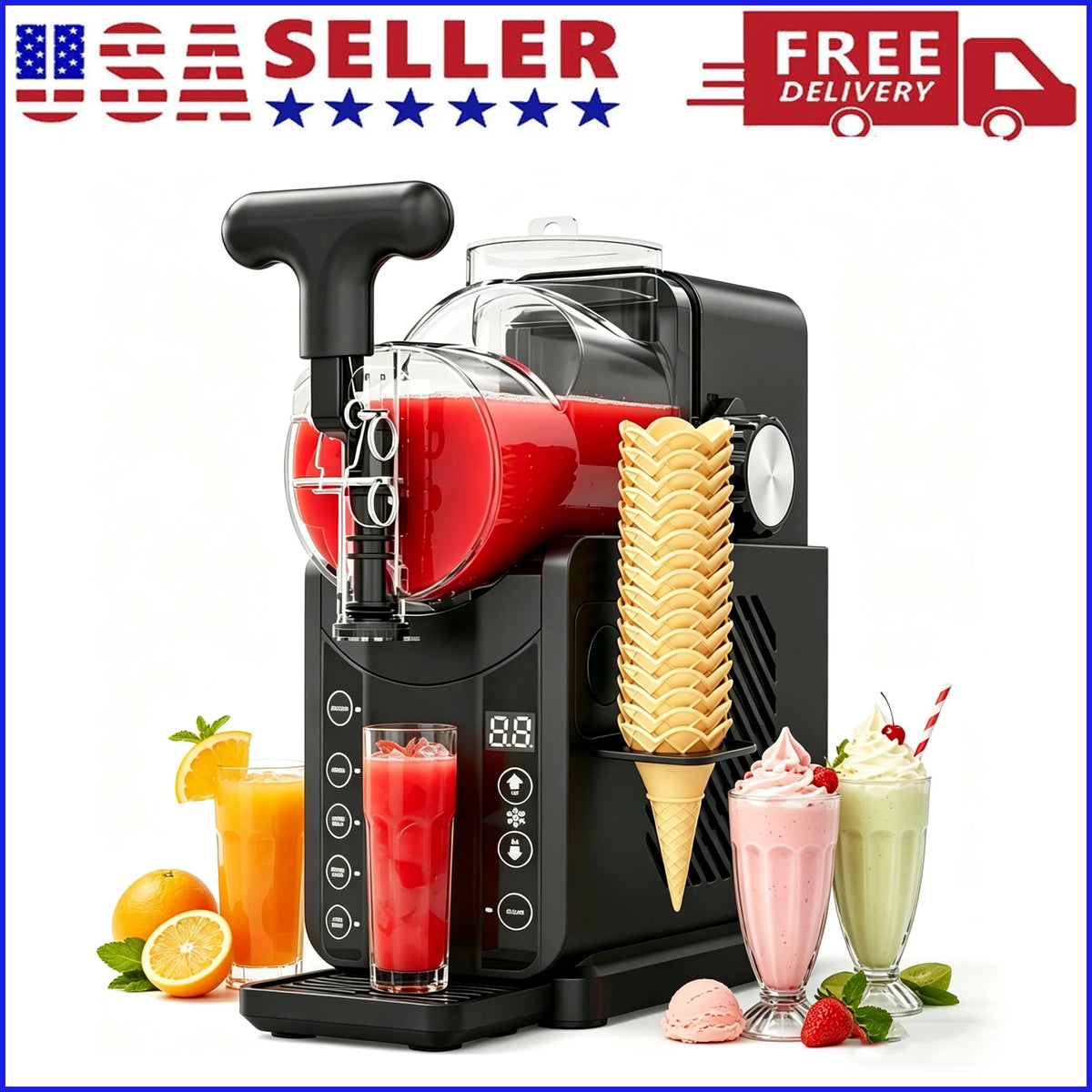 2-in-1 Slushie Machines & Soft Serve Ice Cream Maker, 68oz Vessel No-Ice-Needed  Slushy Maker Machine Frozen Drink Machine
