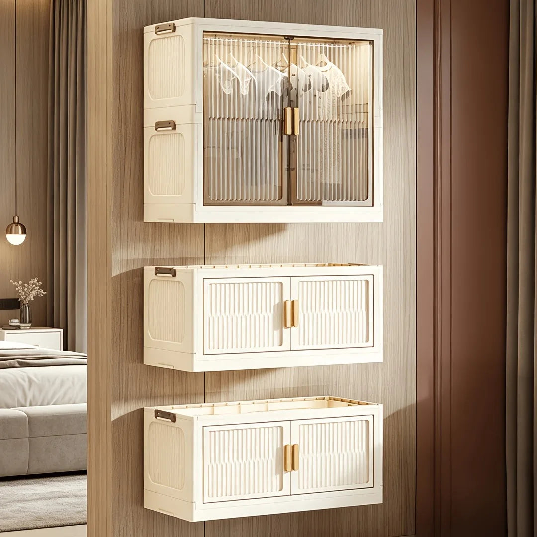 ONENOBLE Foldable Stackable Wardrobe With Transparent Door And Wheels