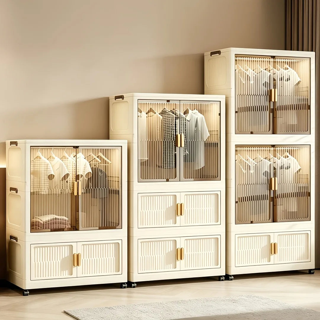 ONENOBLE Foldable Stackable Wardrobe With Transparent Door And Wheels