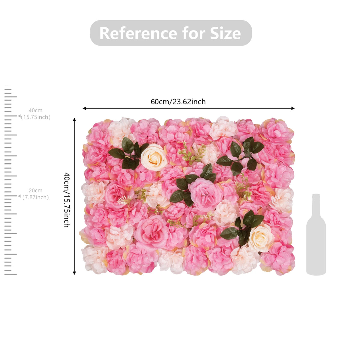 12 Artificial Wallflower Backgrounds, 24' X 16' Pink Floral Siding, for Home Party Wedding Decor Faux Roses in Pink As