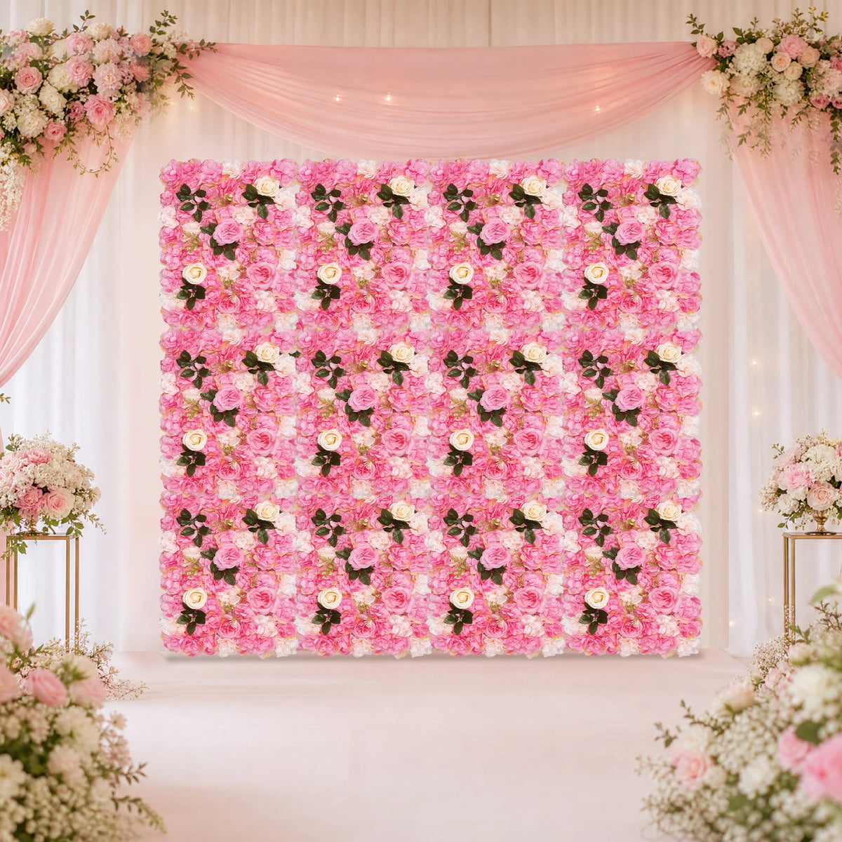 12 Artificial Wallflower Backgrounds, 24' X 16' Pink Floral Siding, for Home Party Wedding Decor Faux Roses in Pink As