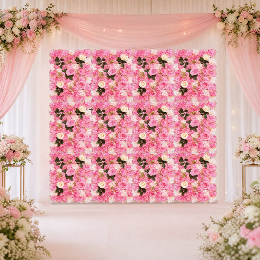 12 Artificial Wallflower Backgrounds, 24' X 16' Pink Floral Siding, for Home Party Wedding Decor Faux Roses in Pink As