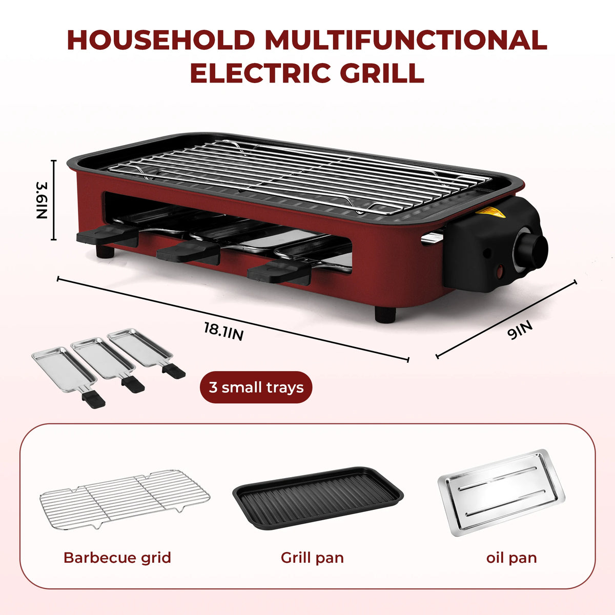 Sumetas Smokeless Electric Grill With Nonstick Removable Tray