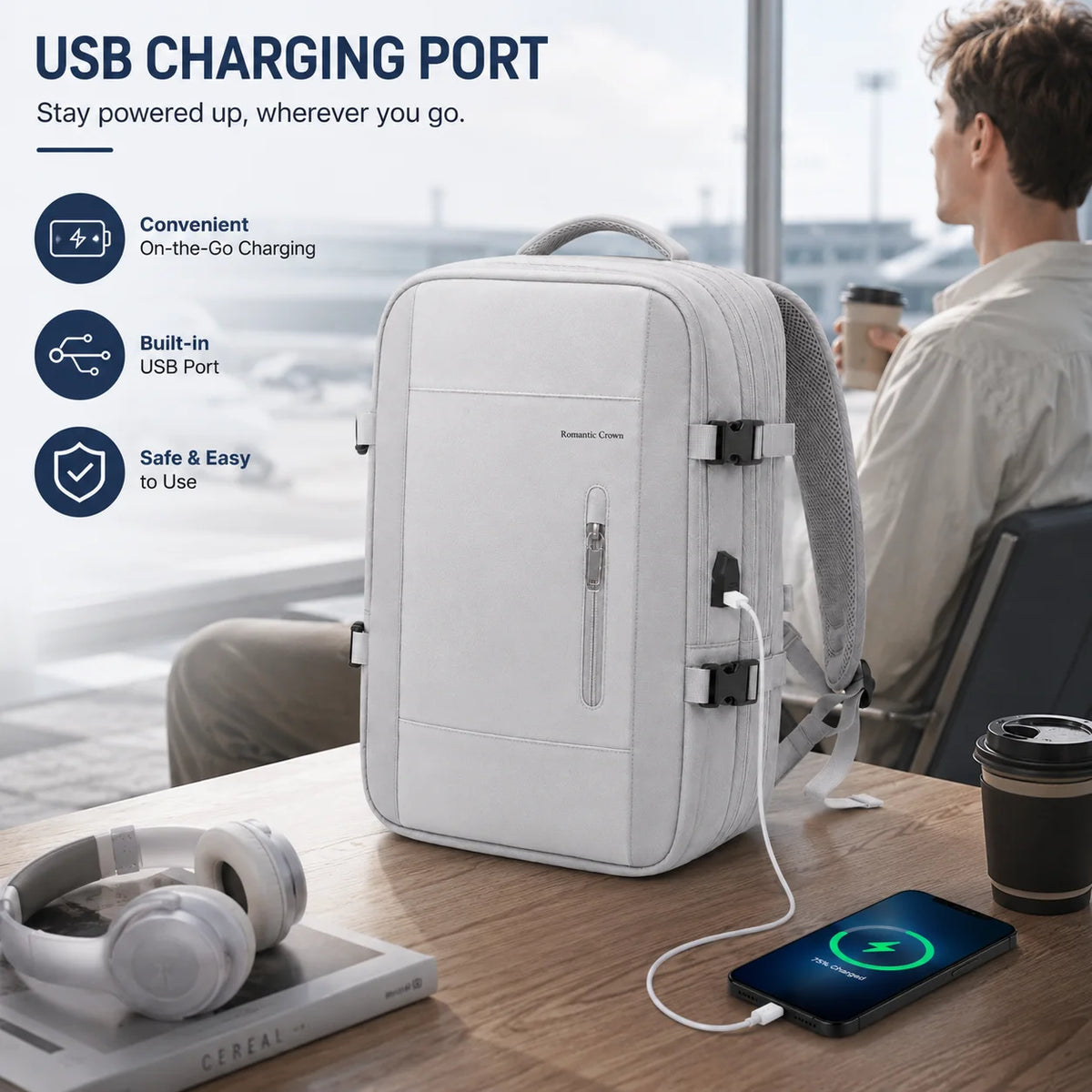 Expandable Travel Laptop Backpack With USB Charging Port And Comfort