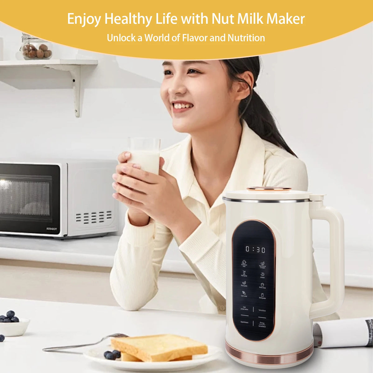 Nut Milk Maker, 48z/1500ml  Automatic 8 in 1 Soy Milk Maker Machine, Homemade Nutritious Drinks, Plant Based Milk, Juice, Baby