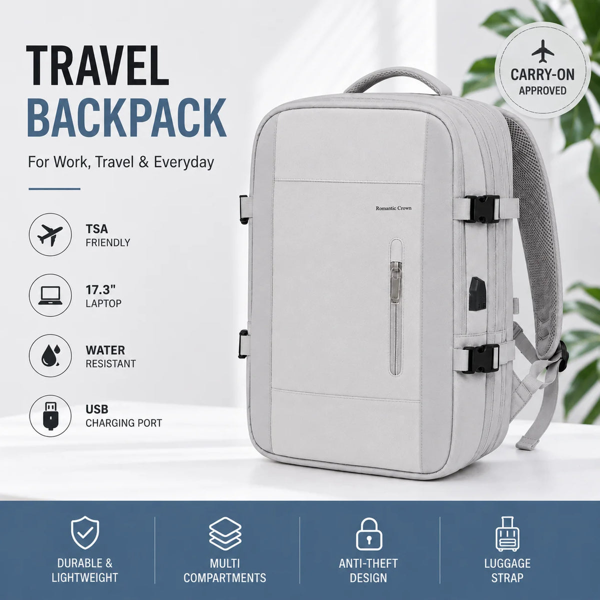 Expandable Travel Laptop Backpack With USB Charging Port And Comfort
