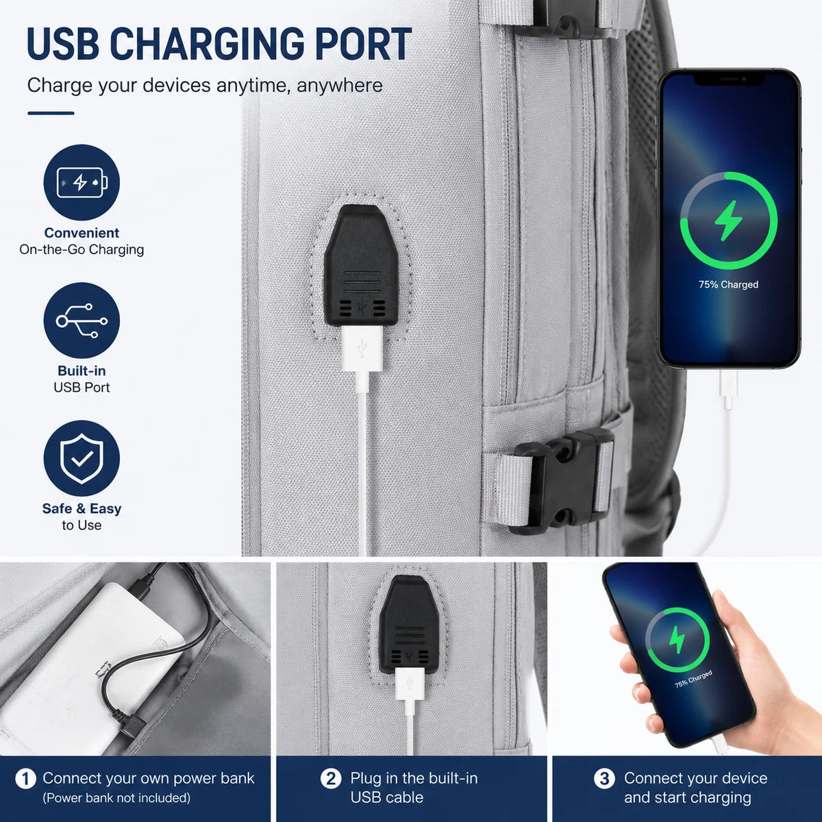 Expandable Travel Laptop Backpack With USB Charging Port And Comfort