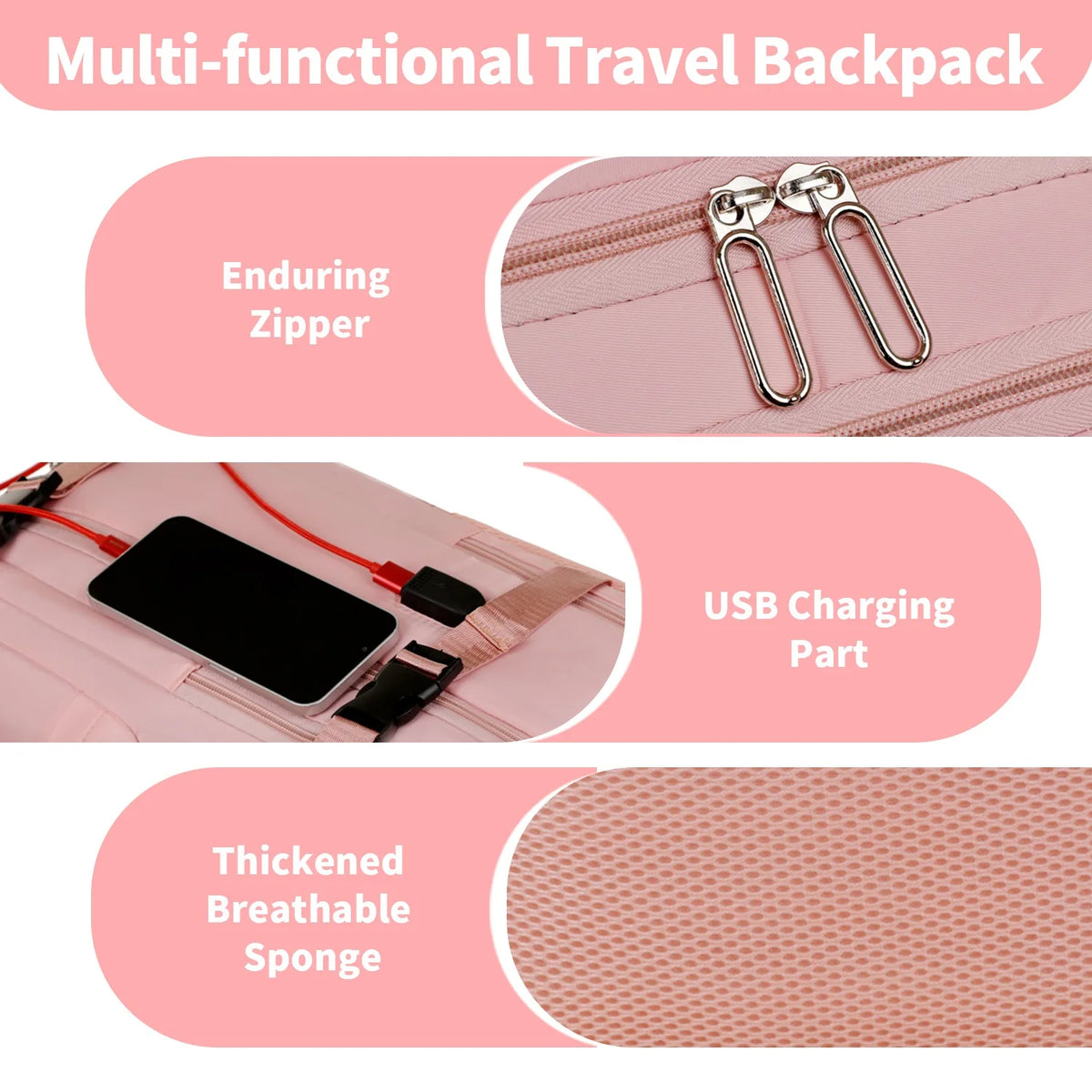 Large Capacity Travel Backpack With Laptop Compartment And Usb Port