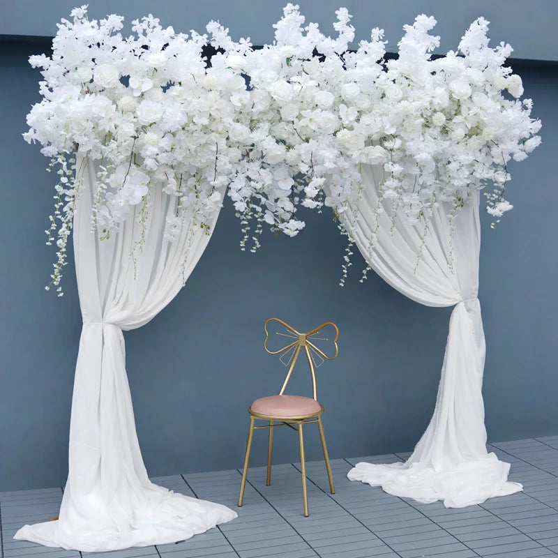 Angela Flower A7568 Luxury White Rose Cherry Blossom Hanging Wisteria Flower Row Wedding Backdrop Floral Arrangement Decor Banquet Party Props