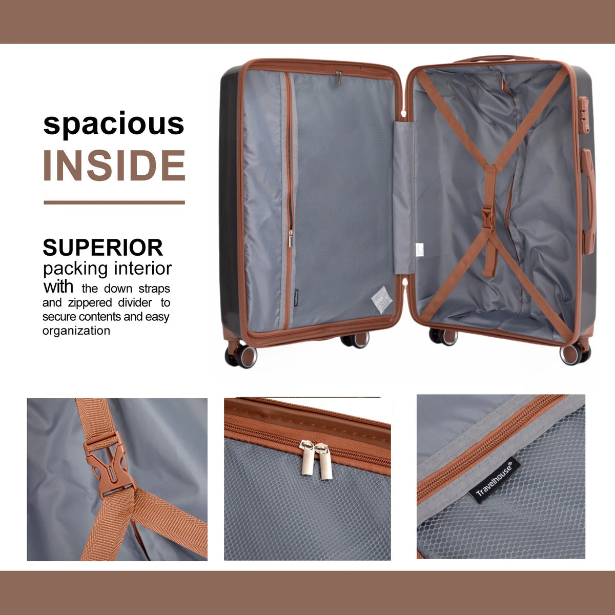 Travelhouse Five Piece Spinner Luggage Set With Tsa Lock