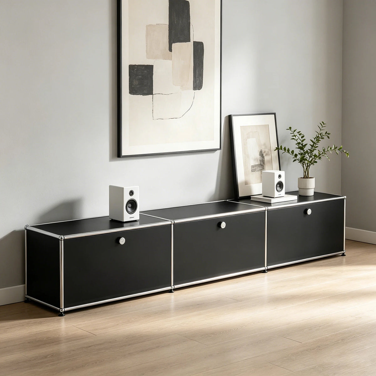 Modern Modular TV Stand Cabinet Stainless Steel Frame Media Console with Storage Drawer Lowboard Living Room Furniture