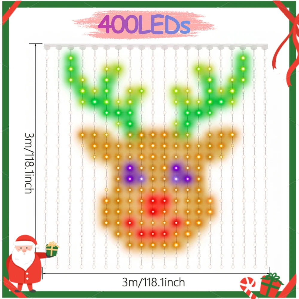 Christmas Halloween RGBIC Curtain Lights APP Control DIY Text,Smart 400 LED String Light Indoor Outdoor Decor IP65 Waterproof