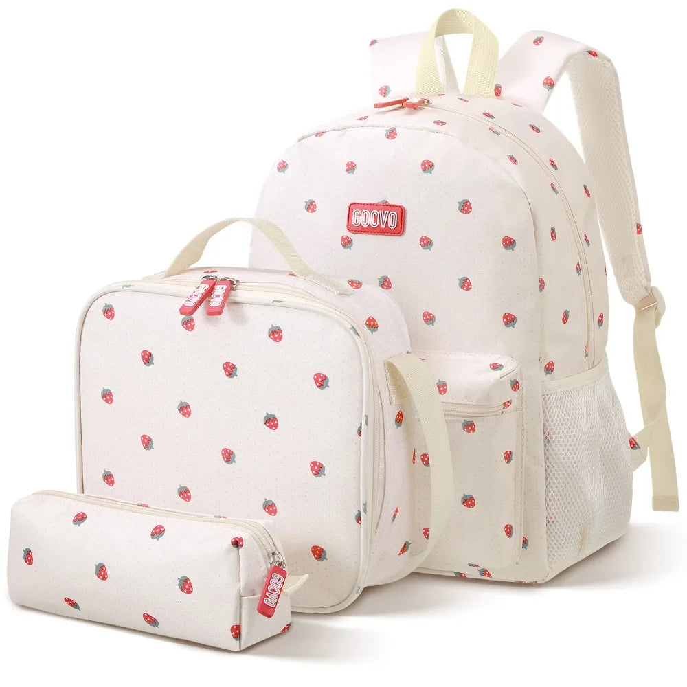 Girls Nylon 3 Pc Backpack Lunch Box Pencil Case School