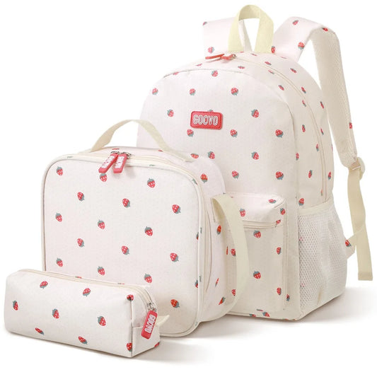 Girls Nylon 3 Pc Backpack Lunch Box Pencil Case School
