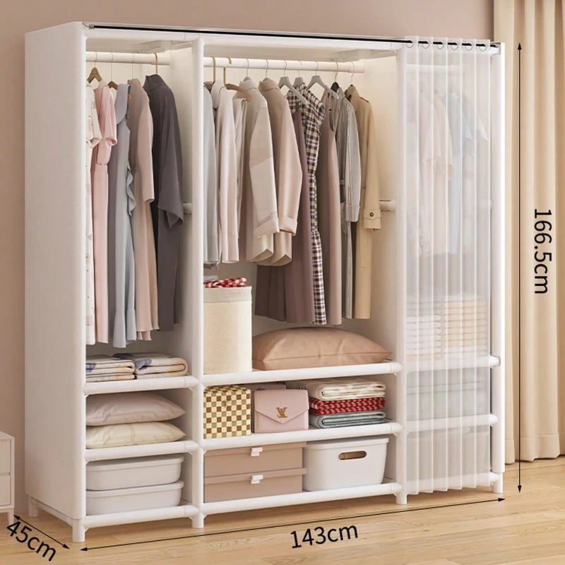 57"in Portable Wardrobe Closet with 4 Drawers, 3 Hanging Rods & 6 Shelves, Large Capacity Freestanding Clothes Storage Organizer for Hanging & Folding, White