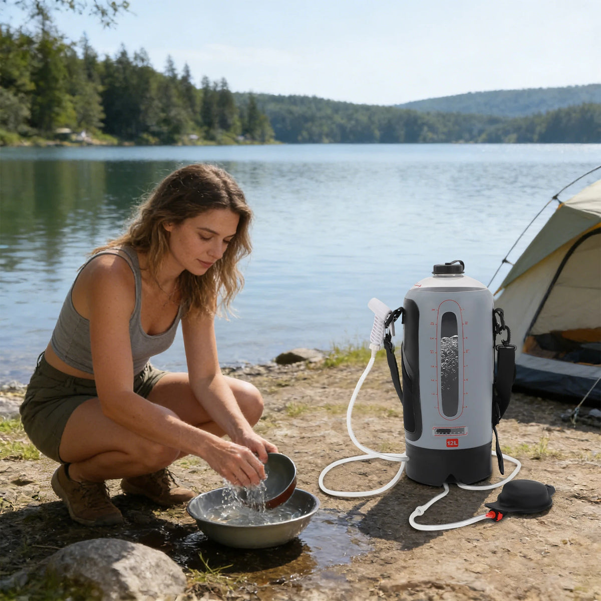 Bymaocar Portable Pressure Camp Shower with Air Pump for Outdoor