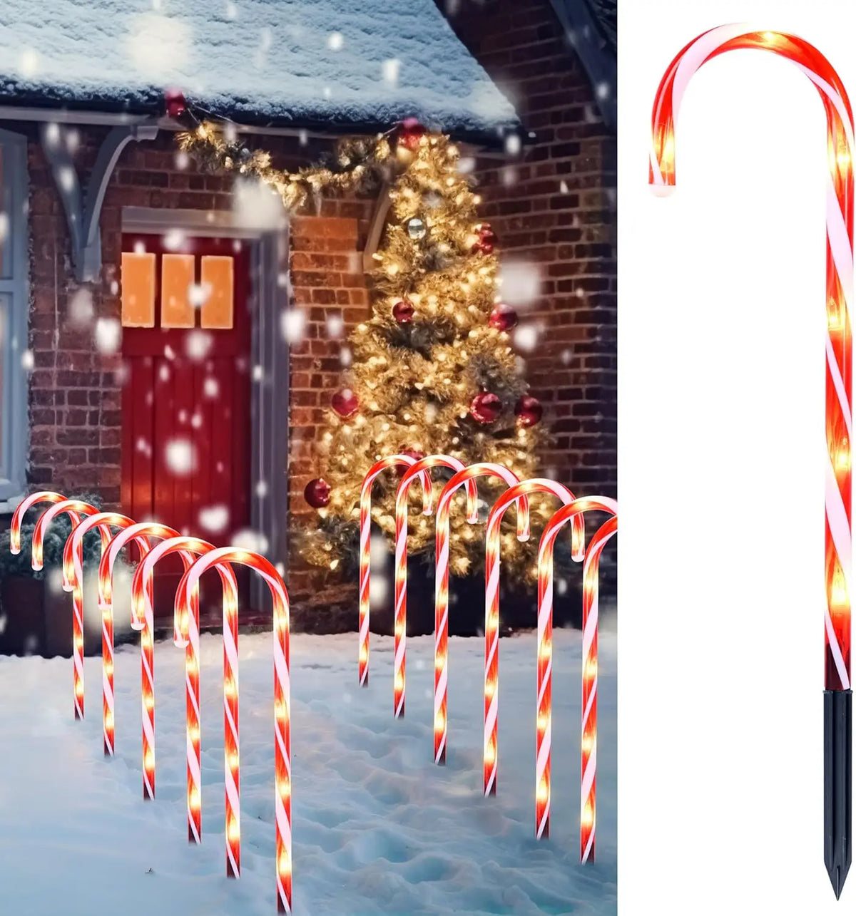 JOYFY 16" Christmas Candy Cane Pathway Markers Lights Set of 12 with Warm White for Xmas Indoor and Outdoor Decorations