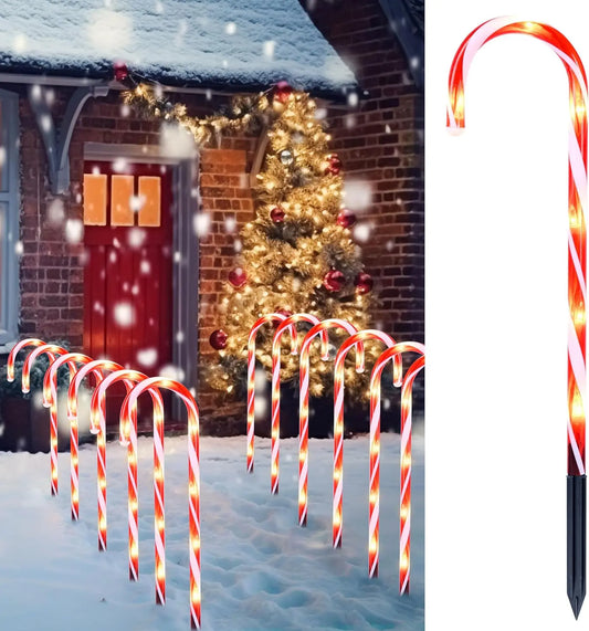 JOYFY 16" Christmas Candy Cane Pathway Markers Lights Set of 12 with Warm White for Xmas Indoor and Outdoor Decorations